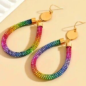 Rainbow Rhinestone 2.5” Earrings - New